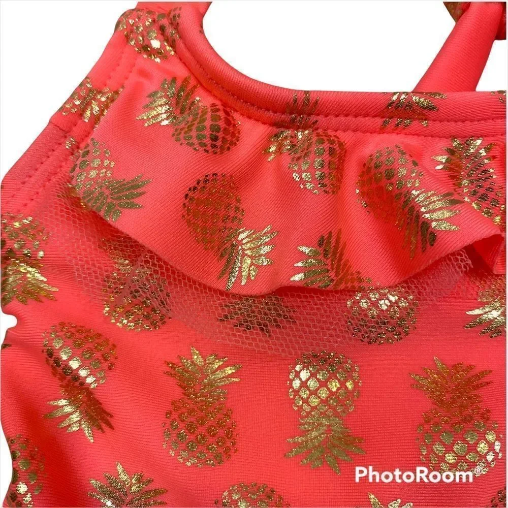NWT Girls Real Love Brand Coral Pineapple Print‎ Two Piece Bathing Suit